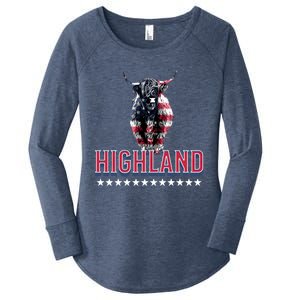 Highland Cow Usa Flag Farmer Patriotic Cow Lover Meaningful Gift Women's Perfect Tri Tunic Long Sleeve Shirt