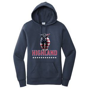 Highland Cow Usa Flag Farmer Patriotic Cow Lover Meaningful Gift Women's Pullover Hoodie