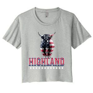 Highland Cow Usa Flag Farmer Patriotic Cow Lover Meaningful Gift Women's Crop Top Tee