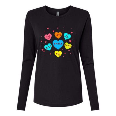 Heart Candy Valentine Candy Hearts Valentine Womens Cotton Relaxed Long Sleeve T-Shirt