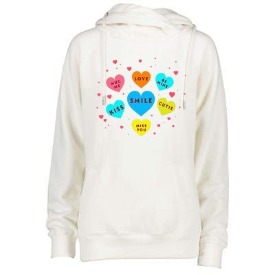 Heart Candy Valentine Candy Hearts Valentine Womens Funnel Neck Pullover Hood