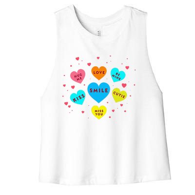 Heart Candy Valentine Candy Hearts Valentine Women's Racerback Cropped Tank