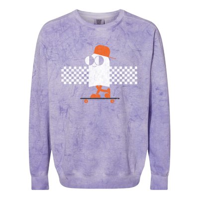 Halloween Cute Vintage Retro Ghost On Skateboard Funny Gift Colorblast Crewneck Sweatshirt