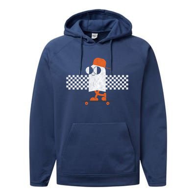 Halloween Cute Vintage Retro Ghost On Skateboard Funny Gift Performance Fleece Hoodie