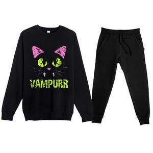 Halloween Cat Vampurr Vampire For Funny Man Creative Premium Crewneck Sweatsuit Set