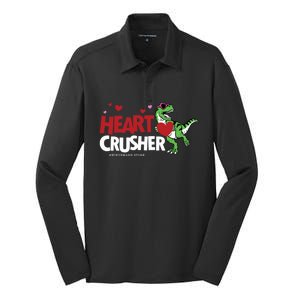 Heart Crusher Valentines Day Dinosaur T Rex Lover Gift Silk Touch Performance Long Sleeve Polo