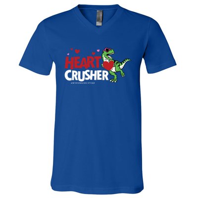 Heart Crusher Valentines Day Dinosaur T Rex Lover Gift V-Neck T-Shirt