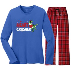 Heart Crusher Valentines Day Dinosaur T Rex Lover Gift Women's Long Sleeve Flannel Pajama Set 