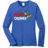 Heart Crusher Valentines Day Dinosaur T Rex Lover Gift Ladies Long Sleeve Shirt