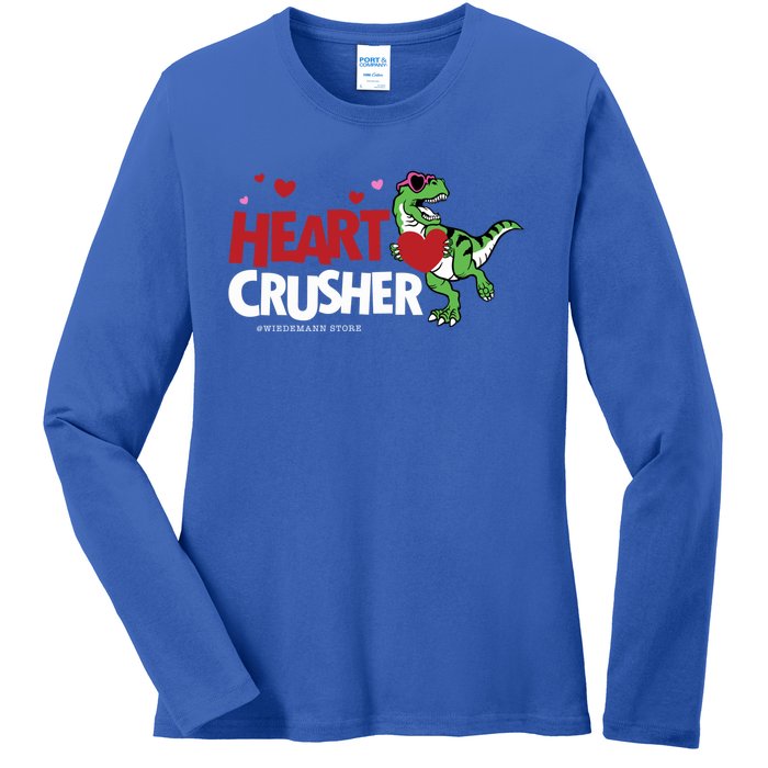 Heart Crusher Valentines Day Dinosaur T Rex Lover Gift Ladies Long Sleeve Shirt