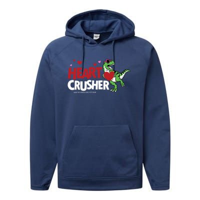 Heart Crusher Valentines Day Dinosaur T Rex Lover Gift Performance Fleece Hoodie