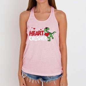 Heart Crusher Valentines Day Dinosaur T Rex Lover Gift Women's Knotted Racerback Tank