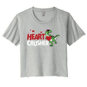 Heart Crusher Valentines Day Dinosaur T Rex Lover Gift Women's Crop Top Tee