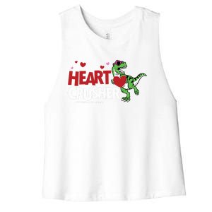 Heart Crusher Valentines Day Dinosaur T Rex Lover Gift Women's Racerback Cropped Tank