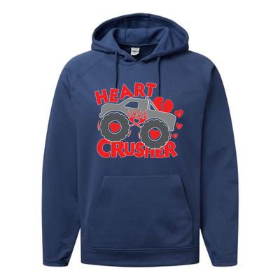 Hearts Crusher Valentines Day Monster Truck Cool Gift Performance Fleece Hoodie