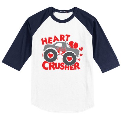 Hearts Crusher Valentines Day Monster Truck Cool Gift Baseball Sleeve Shirt