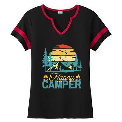 Happy Camper Vintage Matching Camping Crew Ladies Halftime Notch Neck Tee