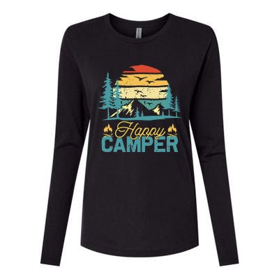 Happy Camper Vintage Matching Camping Crew Womens Cotton Relaxed Long Sleeve T-Shirt