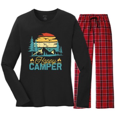 Happy Camper Vintage Matching Camping Crew Women's Long Sleeve Flannel Pajama Set 