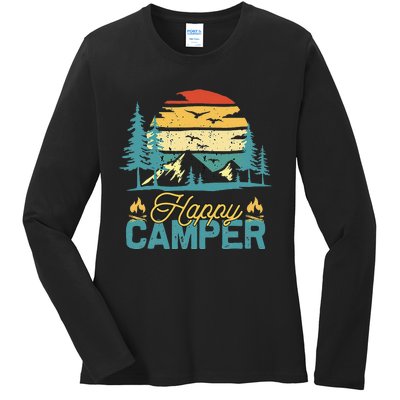 Happy Camper Vintage Matching Camping Crew Ladies Long Sleeve Shirt