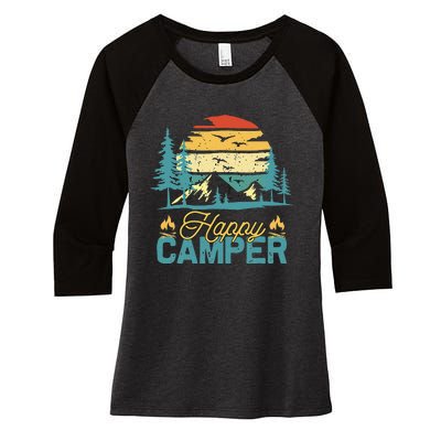 Happy Camper Vintage Matching Camping Crew Women's Tri-Blend 3/4-Sleeve Raglan Shirt