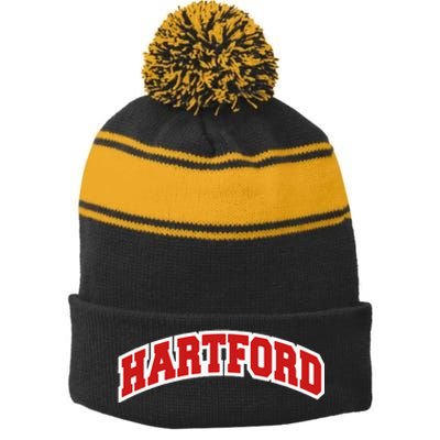 Hartford Connecticut Varsity Style Vintage Swea Stripe Pom Pom Beanie