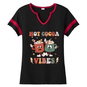 Hot Cocoa Vibes Cute Christmas Groovy Peace Xmas Holiday Ladies Halftime Notch Neck Tee