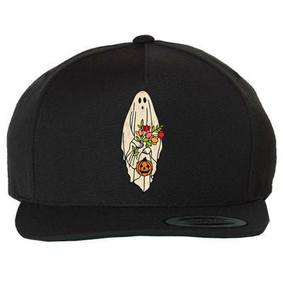 Halloween Costume Vintage Floral Ghost Pumpkin Funny Wool Snapback Cap