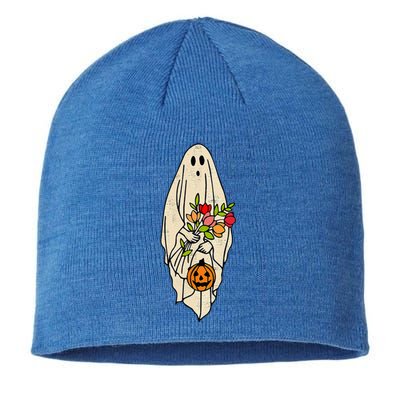 Halloween Costume Vintage Floral Ghost Pumpkin Funny Sustainable Beanie