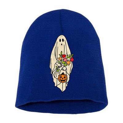 Halloween Costume Vintage Floral Ghost Pumpkin Funny Short Acrylic Beanie