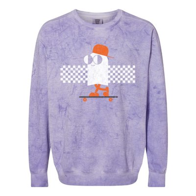 Halloween Cute Vintage Retro Ghost On Skateboard Cute Gift Colorblast Crewneck Sweatshirt