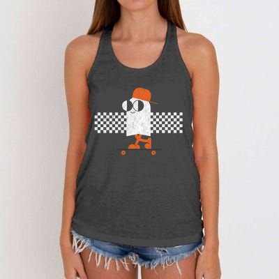 Halloween Cute Vintage Retro Ghost On Skateboard Cute Gift Women's Knotted Racerback Tank