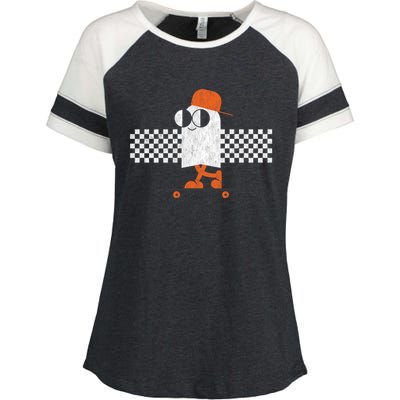 Halloween Cute Vintage Retro Ghost On Skateboard Cute Gift Enza Ladies Jersey Colorblock Tee