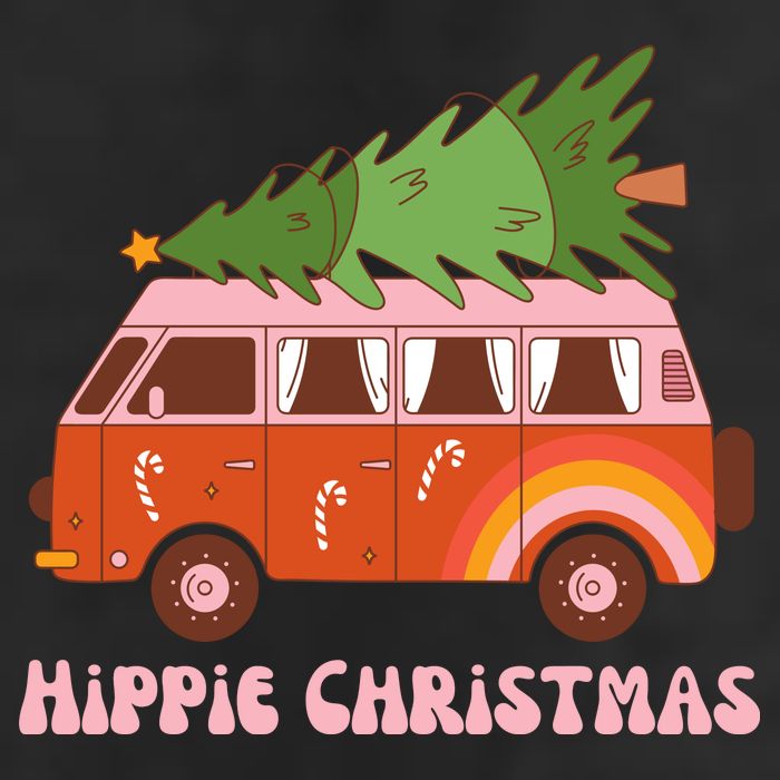 Hippie Christmas Van Holiday 7 Panel Mesh Trucker Snapback Hat
