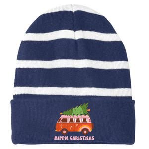 Hippie Christmas Van Holiday Striped Beanie with Solid Band