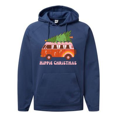 Hippie Christmas Van Holiday Performance Fleece Hoodie