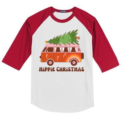 Hippie Christmas Van Holiday Kids Colorblock Raglan Jersey