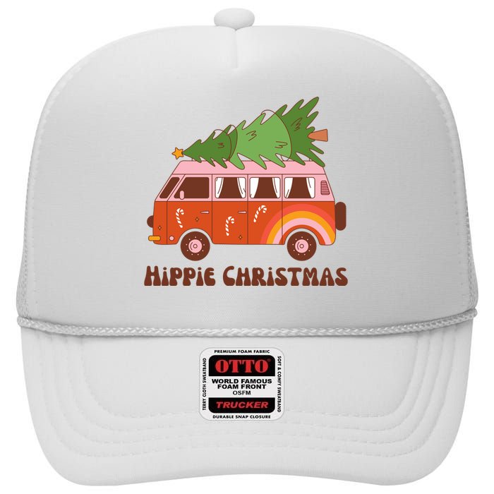 Hippie Christmas Van Holiday High Crown Mesh Back Trucker Hat