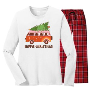 Hippie Christmas Van Holiday Women's Long Sleeve Flannel Pajama Set 