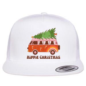 Hippie Christmas Van Holiday Flat Bill Trucker Hat