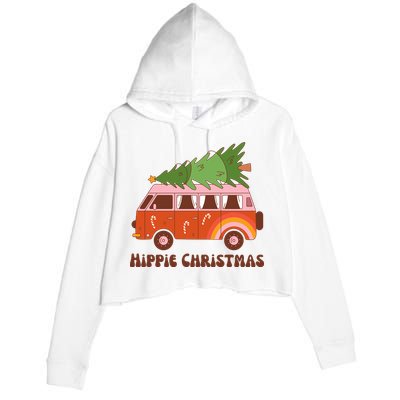 Hippie Christmas Van Holiday Crop Fleece Hoodie