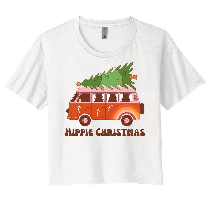 Hippie Christmas Van Holiday Women's Crop Top Tee