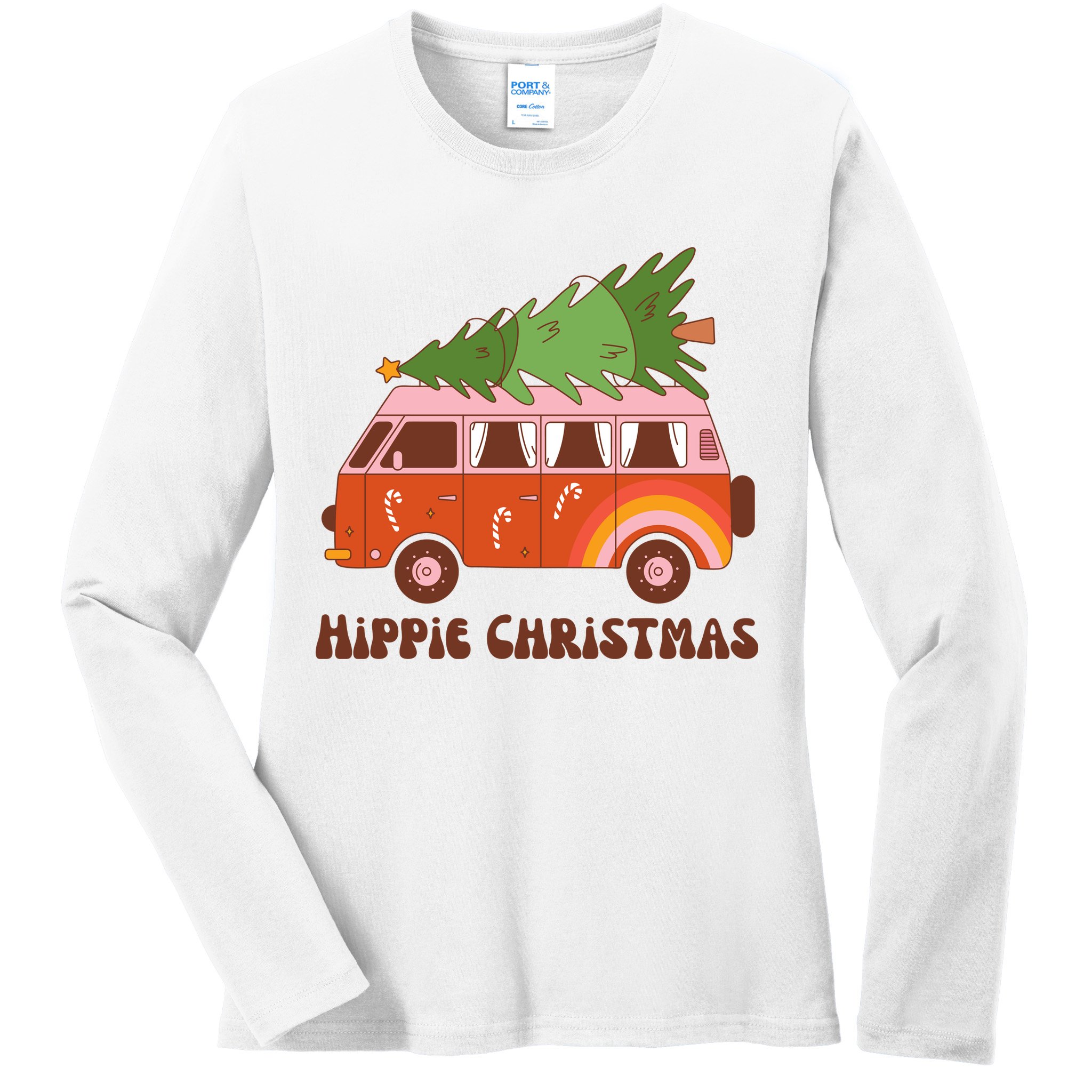 Hippie Christmas Van Holiday Ladies Long Sleeve Shirt