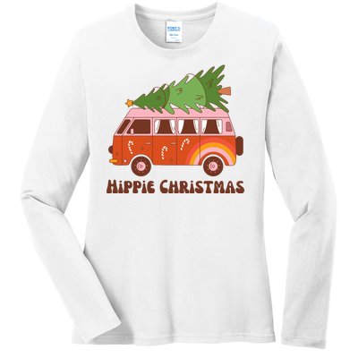 Hippie Christmas Van Holiday Ladies Long Sleeve Shirt