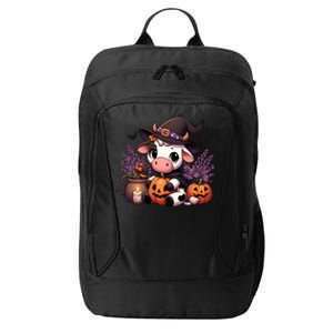 Halloween Cow Witchy Cow Spooky Pumpkin Hello Fall Gift City Backpack