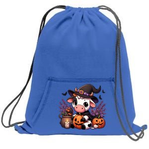 Halloween Cow Witchy Cow Spooky Pumpkin Hello Fall Gift Sweatshirt Cinch Pack Bag