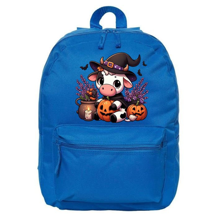 Halloween Cow Witchy Cow Spooky Pumpkin Hello Fall Gift 16 in Basic Backpack