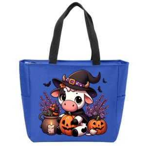 Halloween Cow Witchy Cow Spooky Pumpkin Hello Fall Gift Zip Tote Bag