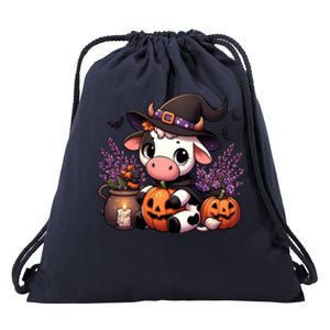 Halloween Cow Witchy Cow Spooky Pumpkin Hello Fall Gift Drawstring Bag