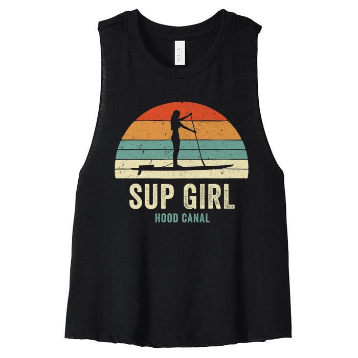 Hood Canal Woman On Sup Girl Retro Vintage Women's Racerback Cropped Tank